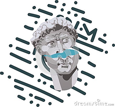 Illustration of the destroyed head of David. The marble bust is broken in half, and bright colors of art come out of it Vector Illustration