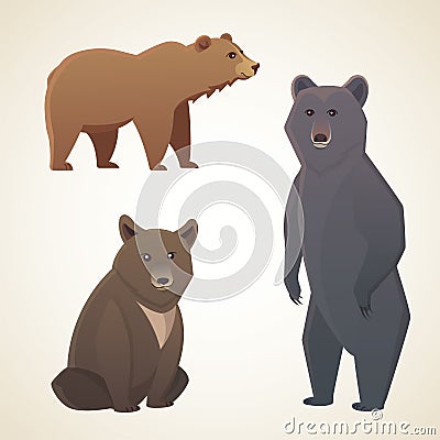 Illustration with different bears on white background. Vector cartoon broun and black bear Vector Illustration