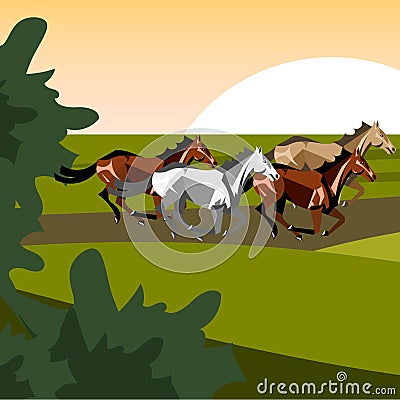 Illustration of different breeds of horses. Vector Illustration