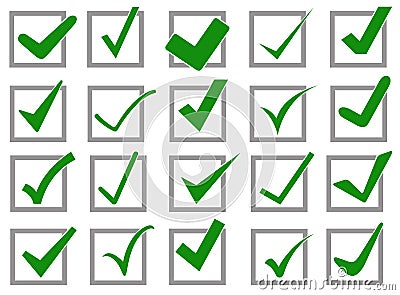 Illustration of different check mark icons in boxes Vector Illustration