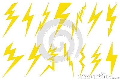 Illustration of different lightning bolts Vector Illustration