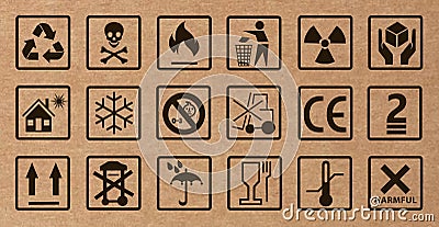 Illustration of different packing symbols on background Stock Photo