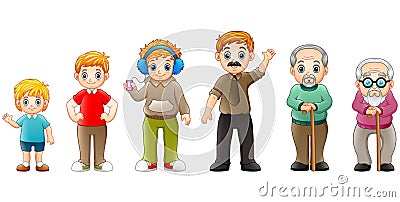 Different stage of life of a male from young to old Vector Illustration