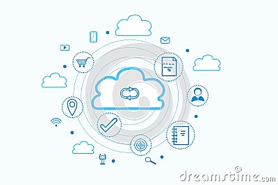 Illustration of digital cloud with different icons on background. Modern technology concept Stock Photo