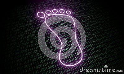 An illustration of a digital footprint with binary numbers on the background 3D rendering Cartoon Illustration