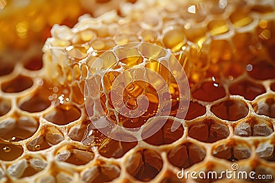 Digital image of close-up shot of the inside texture and pattern of honeycomb, showcasing its unique shape with rounded cells fi Cartoon Illustration