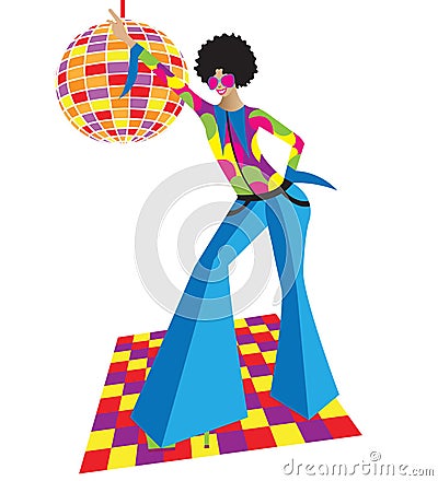 illustration of disco dancers with vintage clothes Vector Illustration