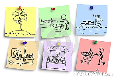 Illustration of distribution process on a colorful notes Stock Photo