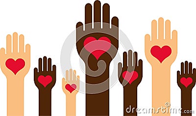 Diverse hands with hearts Vector Illustration