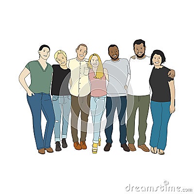 Illustration of diverse people arms around each other Stock Photo