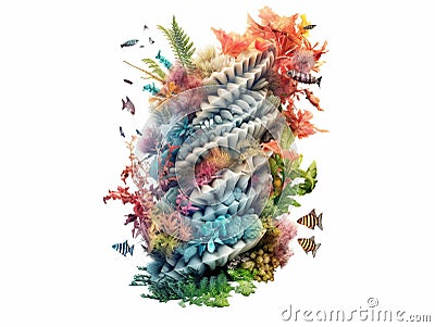Illustration of DNA Gene of Marine fish in Word, isolated in white, Generated AI Stock Photo