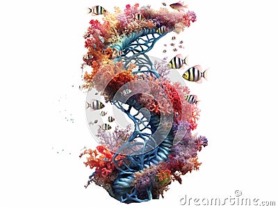 Illustration of DNA Gene of Marine fish in Word, isolated in white, Generated AI Stock Photo