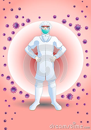 illustration of doctor wear ppe to fight corona virus Cartoon Illustration