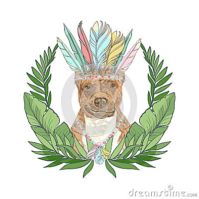 Dog in feather headdress Cartoon Illustration
