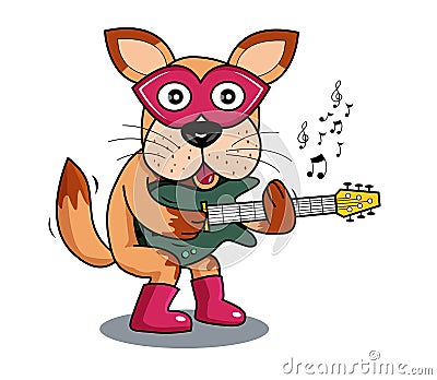 Illustration dog playing electric guitar Vector Illustration