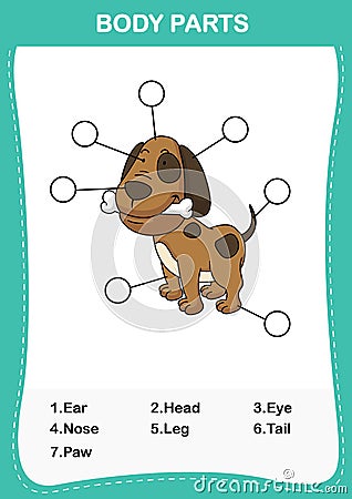 Illustration of dog vocabulary part of body Vector Illustration