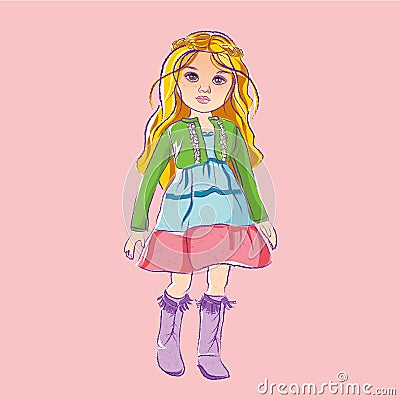 Illustration doll with blond hair Vector Illustration