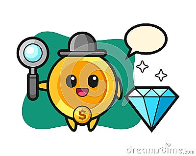 Illustration of dollar coin character with a diamond Vector Illustration