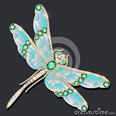 dragonfly brooch made of gold with precious stones Vector Illustration