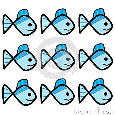 Illustration draw fish cartoon pattern seamless background Stock Photo