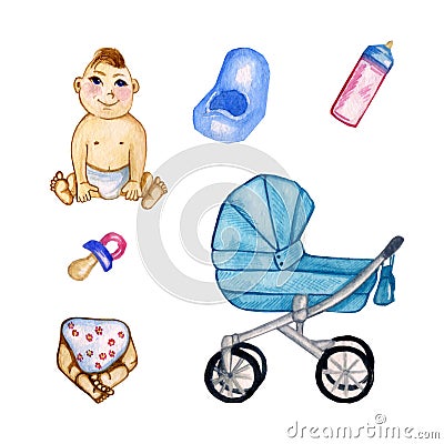 Set children`s furniture. VSketch different for child cots and prams Stock Photo