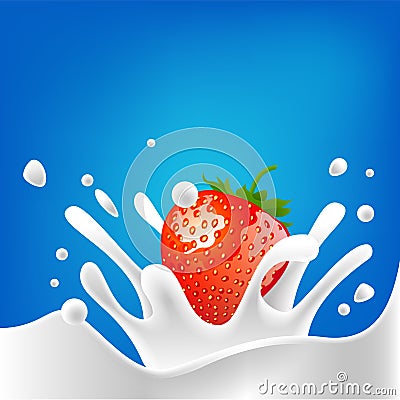 Illustration drops milk strawberry splash dairy cream Vector Illustration