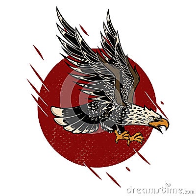 Illustration of eagle in old school tattoo style. Design element for poster, flyer, emblem, sign. Vector Illustration