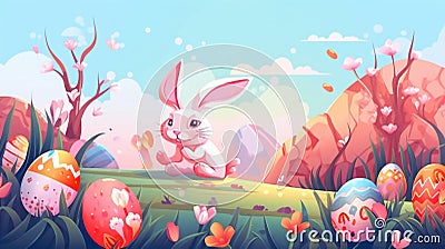 design Illustration Easter day background with rabbit cartoon Stock Photo