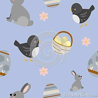 Vector seamless pattern on the theme of Easter and spring. Cartoon illustration Vector Illustration