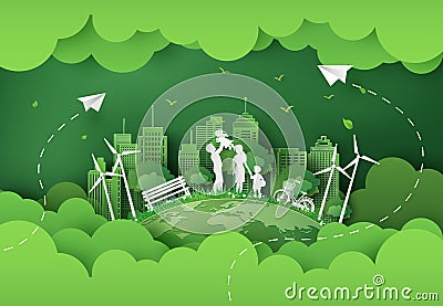 Illustration of eco and world environment day with happy family. Vector Illustration
