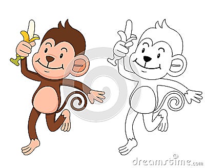 Illustration of educational coloring book-monkey Vector Illustration