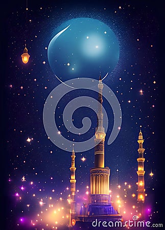 illustration for Eid Al-Adha luxury Iislamic religious day art background generative ai art Cartoon Illustration