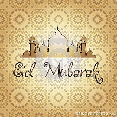 Illustration of Eid Mubarak background with mosque. CONTAINS Seamless pattern Vector Illustration