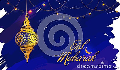 Illustration of Eid mubarak. Beautiful islamic and arabic lantern Vector Illustration