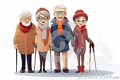 Illustration of an elderly grandparents celebrating Christmas. Stock Photo