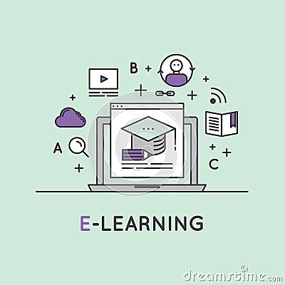 Illustration of Electronic Online Learning Graduation Degree Stock Photo