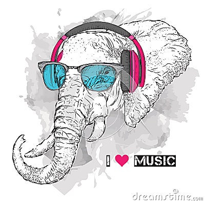 Illustration of elephant hipster dressed Vector Illustration