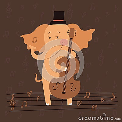 Illustration of elephant playing the double bass Stock Photo