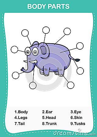 Illustration of elephant vocabulary part of body Vector Illustration