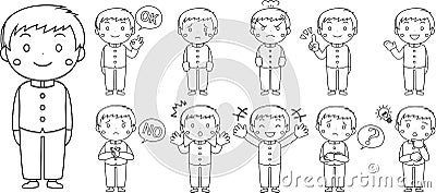 Sprightly male students representing emotion outline set Vector Illustration