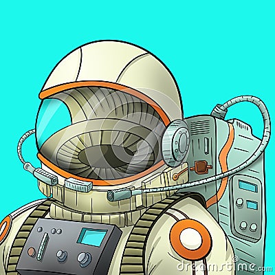 Illustration of an empty astronaut suit. Cartoon Illustration