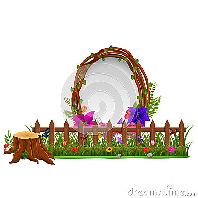 Empty paper blank on wooden signboard in the garden Vector Illustration