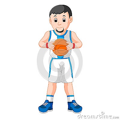 Energetic young man playing basketball Vector Illustration