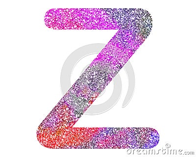 Illustration of the English letter Z in a colorful glittery pattern on a white background Cartoon Illustration