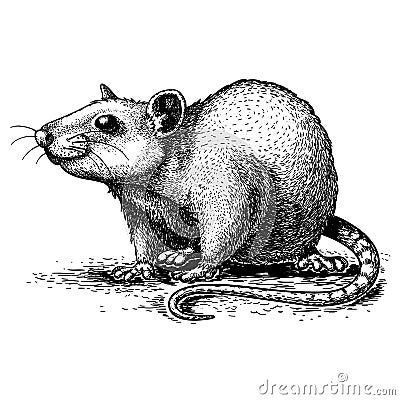 Illustration of engraving rat on white background Vector Illustration