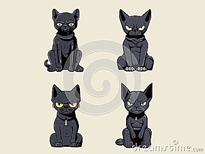 Illustration of Enigmatic Black Sphynx Cat Vector Illustration