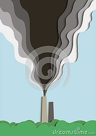 Illustration of environmental pollution. Poisoned smoke from a factory pipe pollutes the air. Vector Vector Illustration