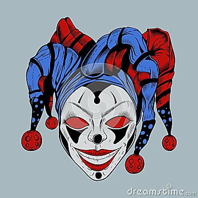 Illustration of evil clown in colored cap Vector Illustration