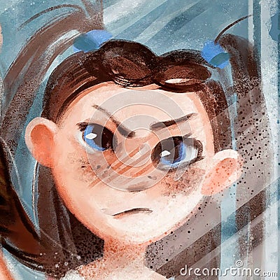 Illustration of evil girl face Stock Photo