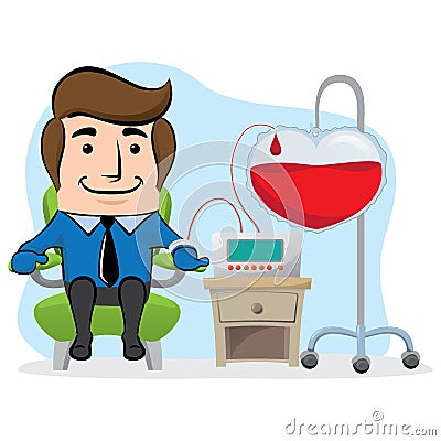 Illustration of an executive office mascot, donating blood Vector Illustration